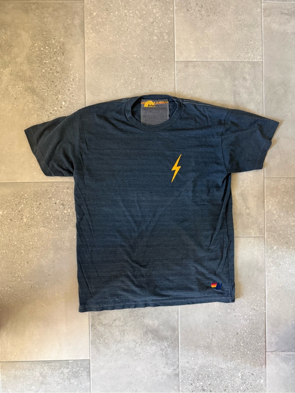 Aviator Nation Navy Tee with Yellow Lightning Emblem
